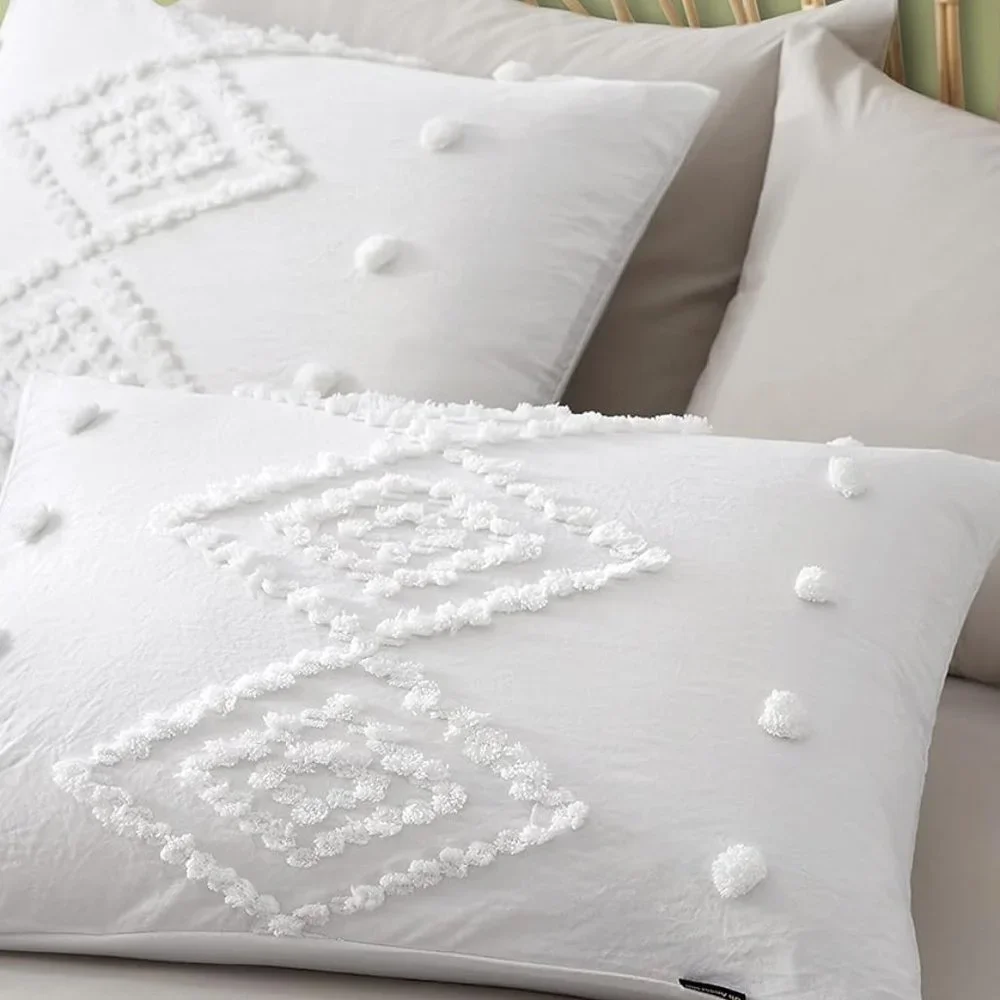 NEW Boho White Tufted Style Jungalow Bohemian Queen 3PC DUVET Cover Bedding SET
